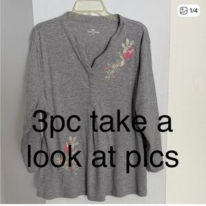 Princess Cruises 3pc Women's Gray Embroidered V-Neck Top, sleeveless top hoodie